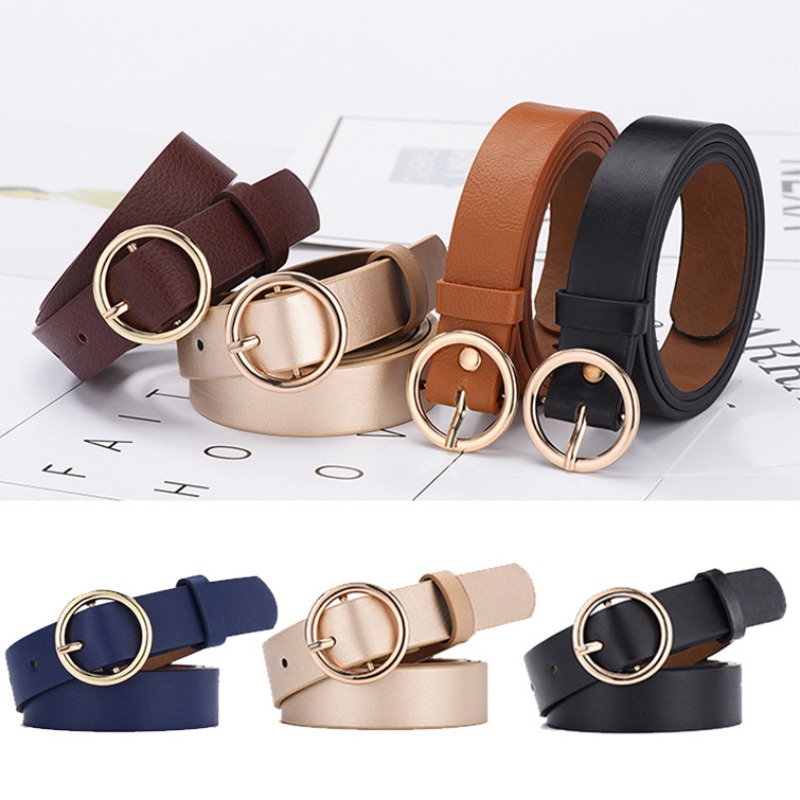 Off White Belt - Women's Belt Round Buckle Belt with