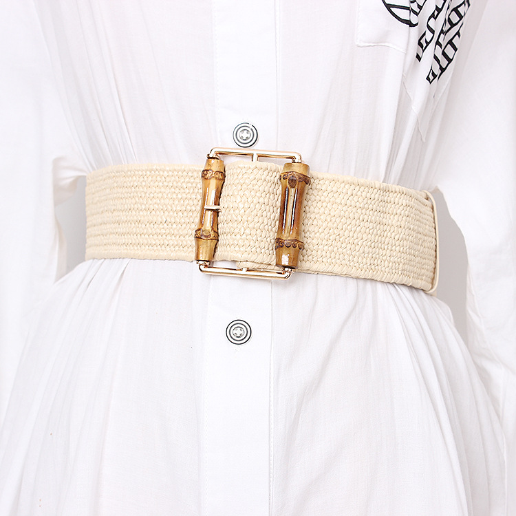 New Elastic Weaving Women's Be - Off White Belt ulasan dan harga