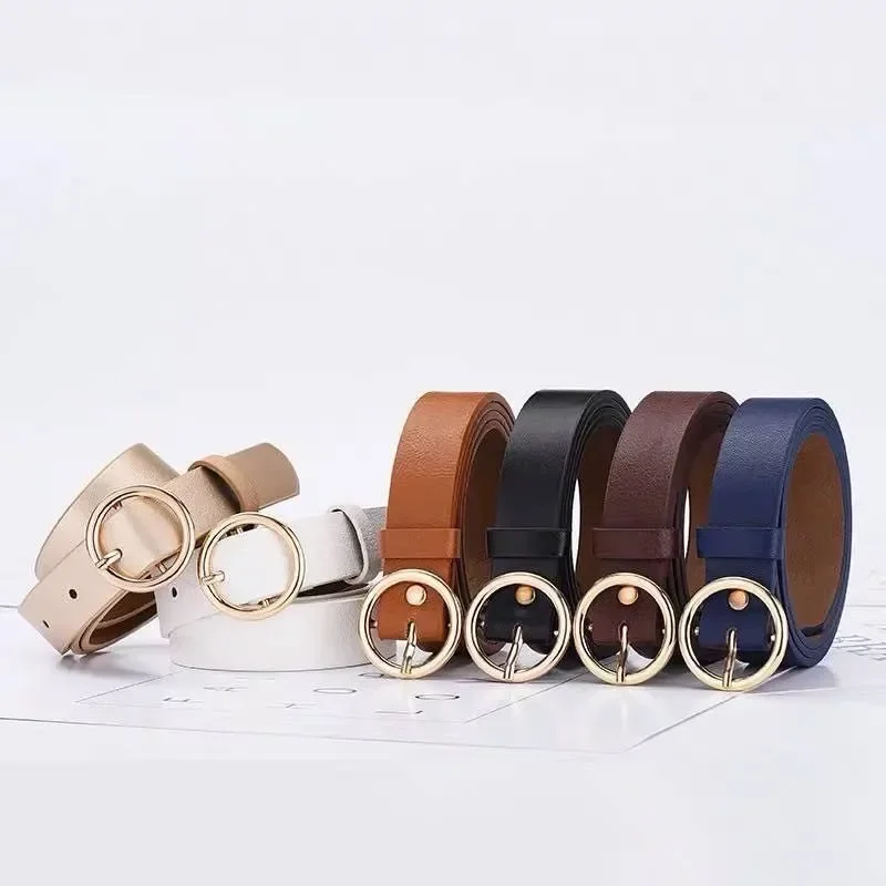 Women's Belt Round Buckle Belt - Off White Belt ulasan dan harga
