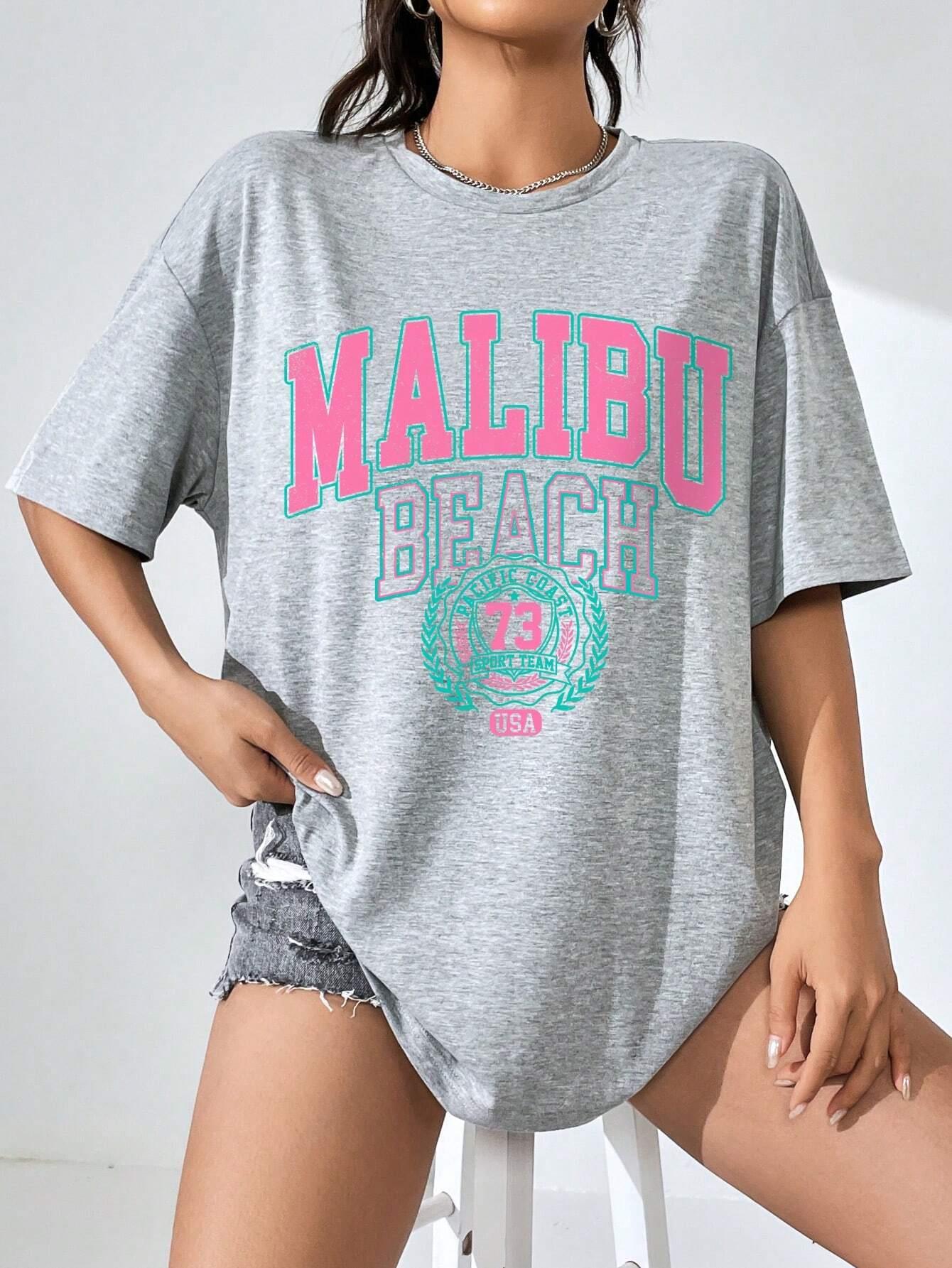 Malibu Beach Letter Print Prin - Women Streetwear Brand ulasan dan harga