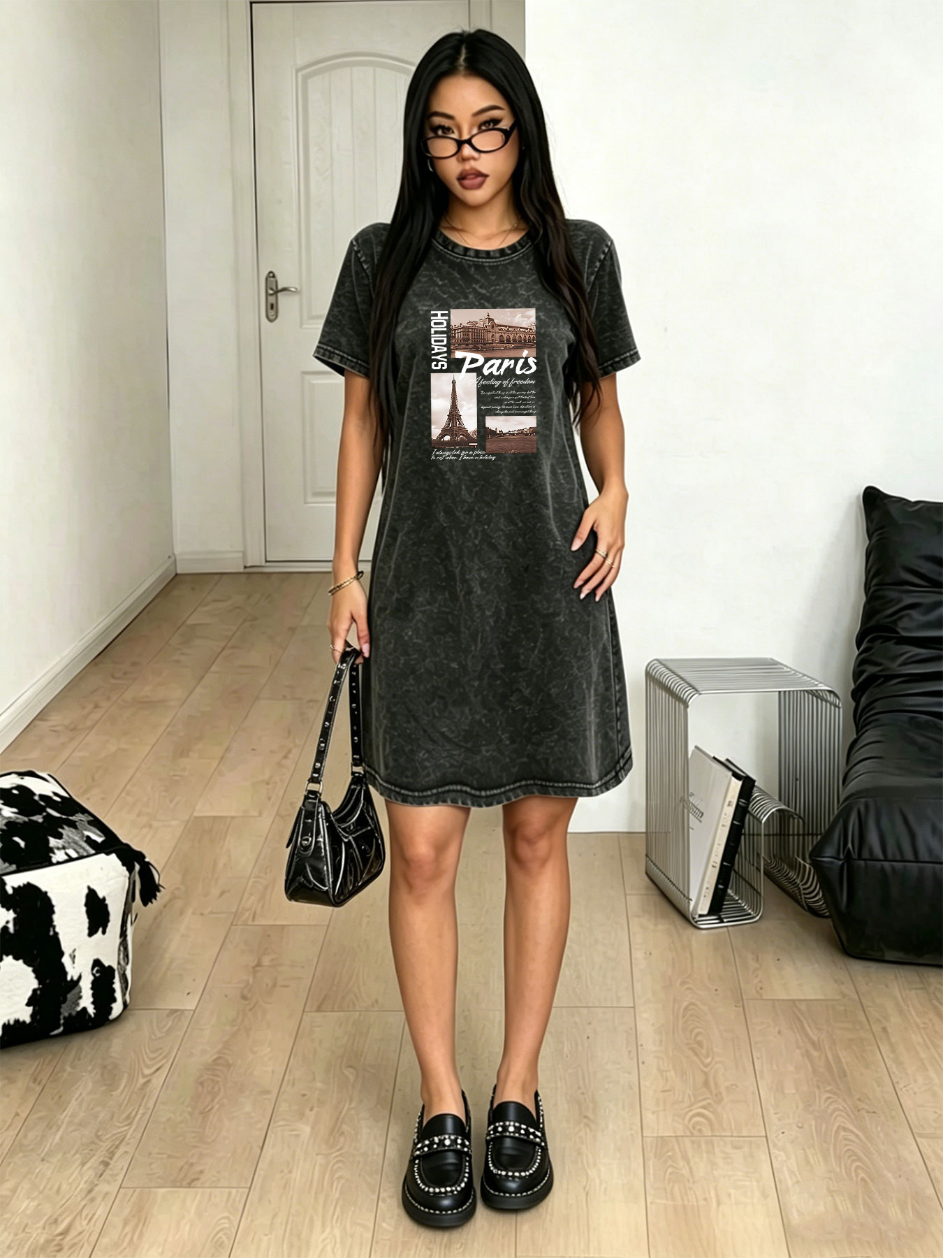 Women's washed vintage T-shirt - Streetwear Brand In Paris ulasan dan harga