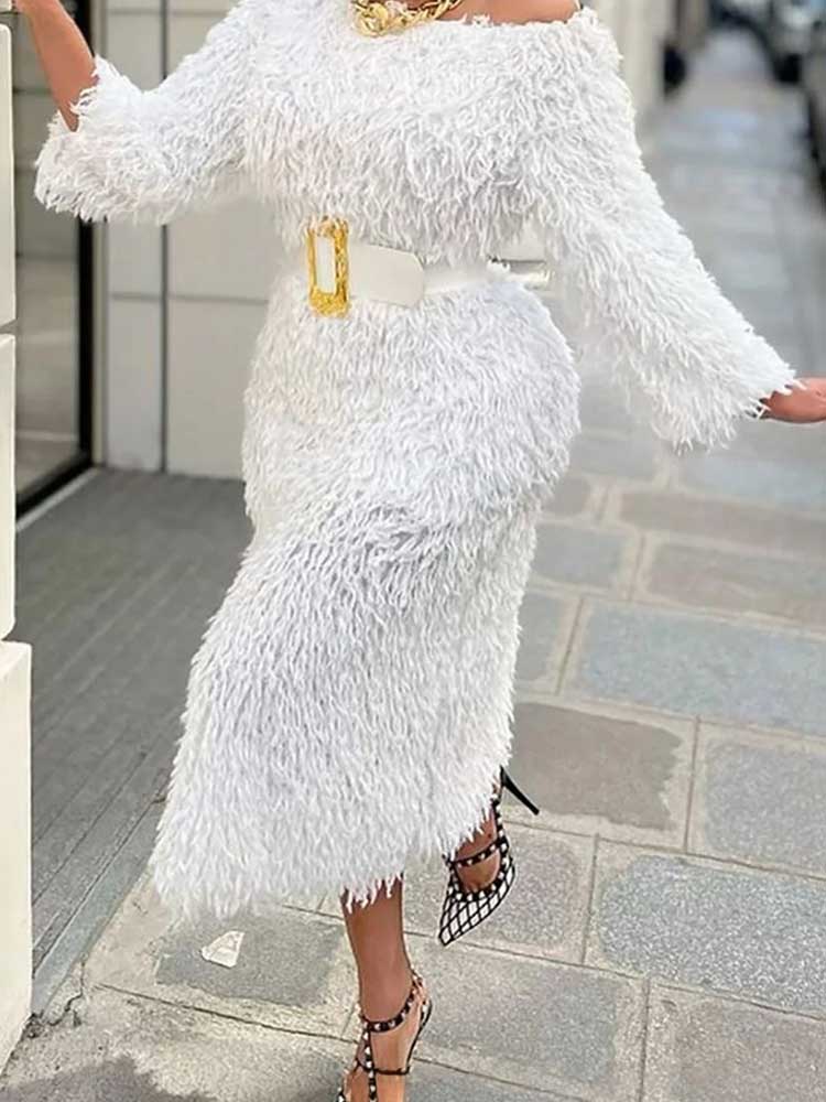 Winter Evening Dress Woman Lon - Off White Belt ulasan dan harga