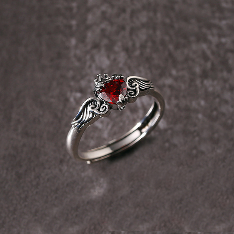 925 Sterling Silver Heart Red  - Chrome Hearts Ring ulasan dan harga